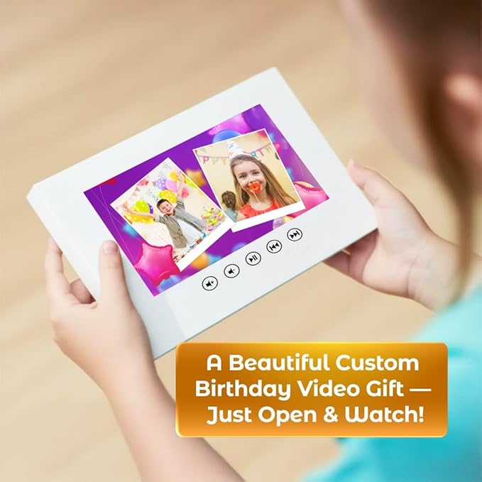 Personalized Video Card for Kids Birthday – Custom Slideshow Gift from Your Photos – 7” Digital Display, 256MB Memory, Rechargeable Battery, Create Cherished Memories
