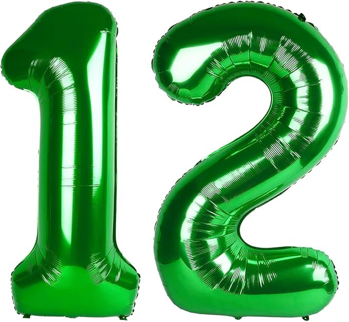 Balloons 12 Number 40 Inch, Dark Green Large Number Balloons Birthday Gift for 12 21 Years Old, Maylar Balloon Decorations for Wedding Engagement Graduations Memorial Day's