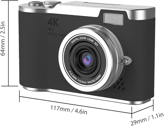 Denash Foldable Screen Kids and Beginners Camera,4K Digital Camera for Photography,48MP Digital Foldable Support 16X Zoom with Flip Scree (Black)