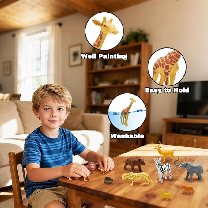 24Pcs Safari & Zoo Animals Figures, Realistic Plastic Animal Toys Set for Kids 1 2 3, Educational Jungle Animals Figures Playset, Party Supplies Birthday Gifts for Toddlers Boys Girls