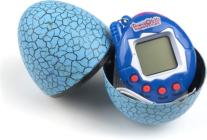 Virtual Electronic Digital Pet Game Machine Keychain with Egg Shaped Case, Upgraded Collector's Edition Virtual Pets for Kids (Blue)