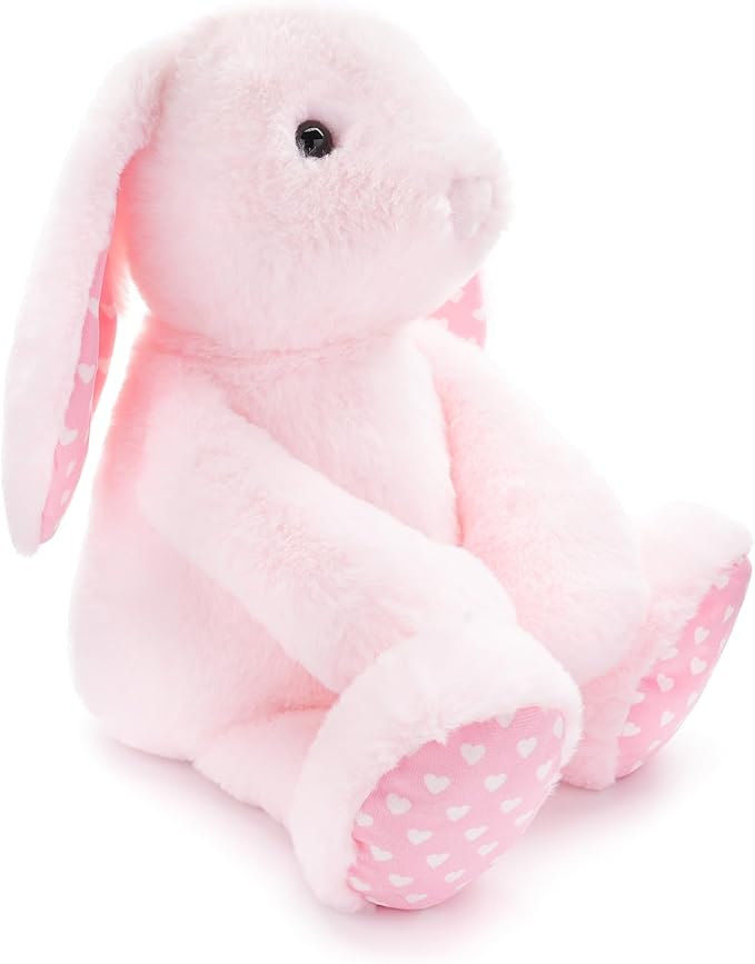 Pink Rabbit Bunny Stuffed Animal Plush Toys with Floppy Ears & Heart Print for Lover, Kids, Boys, Girls, Babies - Perfect Birthday Nursery Décor Easter Christmas Bedtime Gift