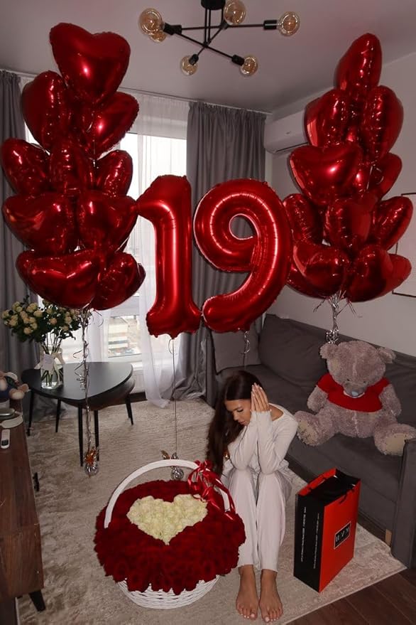 Number 14 Balloon, Large 14th Red Birthday Decorations for 1 4 14 41, 40 Inch Foil Balloon for Wedding Engagement Photo Shoot Memorial Day's Supplies