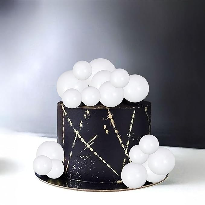 Gyufise 30Pcs Balls Cake Toppers Ball Picks Ball Shaped Cupcake Toppers Foam Balls Cake Topper Mini Balloons Cake Decorations for Wedding Baby Shower Birthday Party Supplies New White