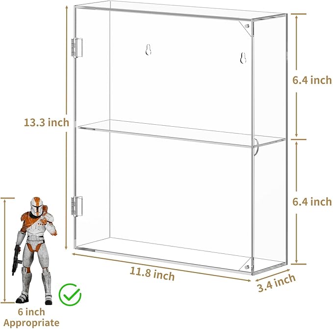 NIUBEE Acrylic Display Case, Clear Display Case for Funko Pop Figures, Wall Mounted or Desktop Dustproof Display Cabinet Box for Collectibles,Rock,Crystals,Mini Toys,Amiibo (2 Tiers