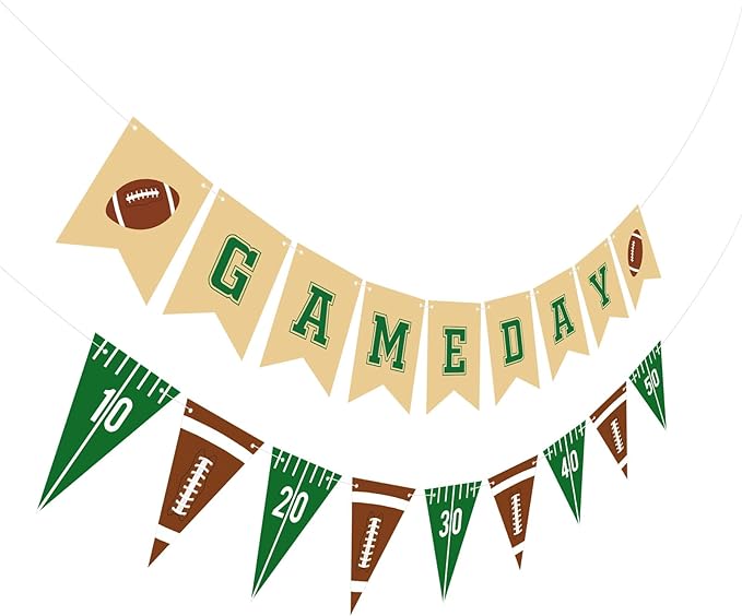 Hooqict 2 Pieces Game Day Football Banner Football Party Decorations Football Party Banner Garland with Triangle Flags Sign for Sports Birthday Party Decorations Tailgate Party Supplies