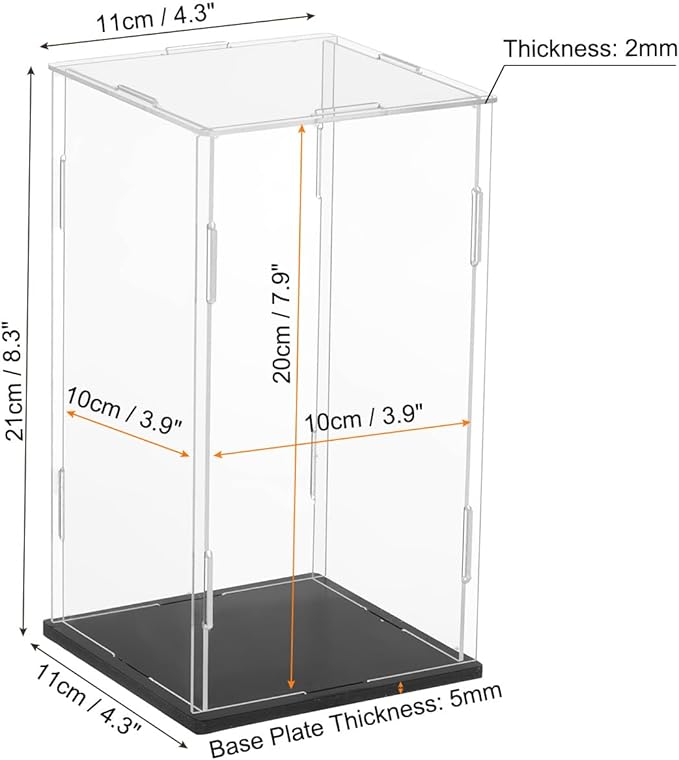 uxcell Acrylic Clear Display Case for Collectibles Self-Assemble Display Boxes Black Base Dustproof Countertop Storage Box for Collectibles Figures, 3.9 x 3.9 x 7.9 Inch
