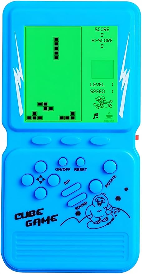 Green Backlight Block Game Console Built-in 23 Building Brick Retro Games Electronic Cube Puzzle Kid's Birthday Outdoor/Indoor/Travel Leisure Entertainment (Blue)