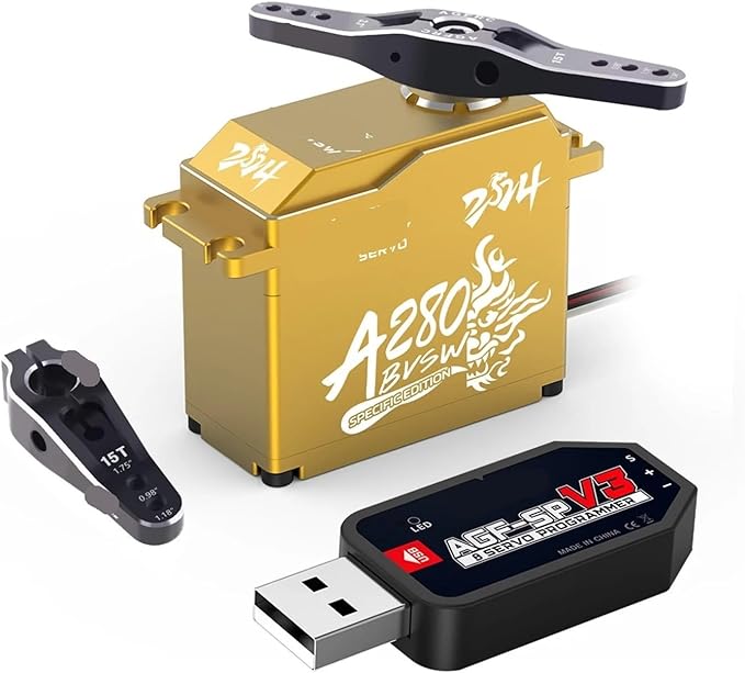 A280BVSW 125KG 16V Super Torque 3S/4S Brushless Waterproof 1/5 Scale Giant Remote Control Servo(A280BVSW Golden Set1)