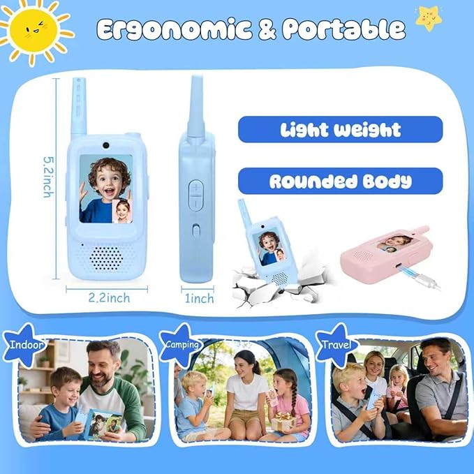 Video Walkie Talkies for Kids Ages 3-12, 2 Pack Rechargeable Walkie Talkie Toys with Screen & 4 Voice Changers, Long Range Two Way Radios for Indoor Outdoor Games, Birthday Gifts for Boys
