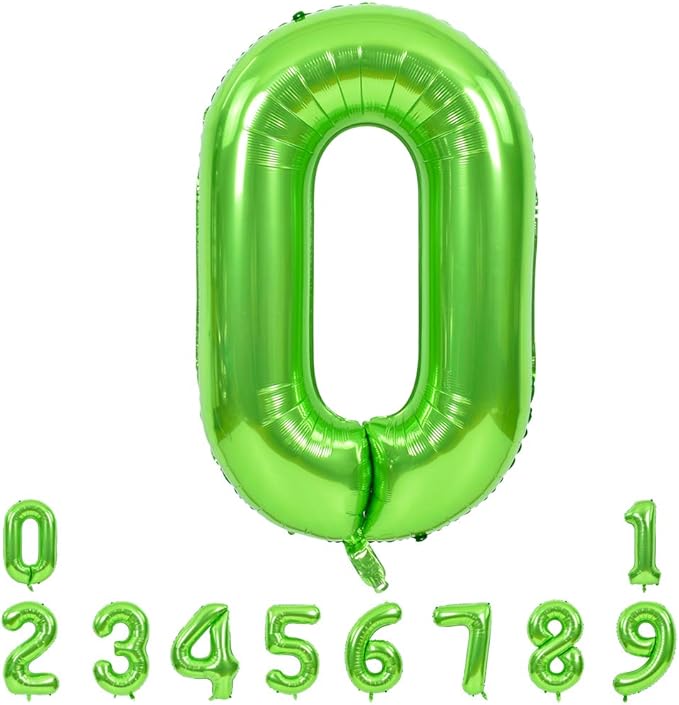 TONIFUL 40 Inch Large Green Numbers Balloons 0-9, Number 0 Digital 0 Helium Foil Mylar Big Number Balloons for 2026 Graduation New Year Eve Birthday Party Anniversary Supplies Decorations