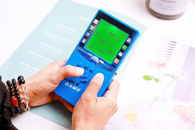 New Large Screen Brick Game Console Green Backlight Built-in 23 Multi-Mode Block Games Classic Nostalgia Puzzle Speed and Difficulty can be Adjusted Suitable as a Gift for Kids (Blue)
