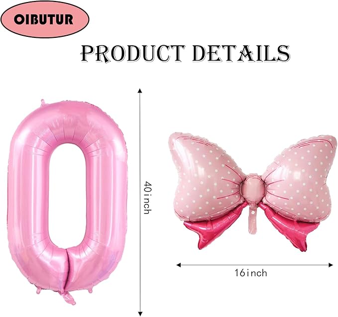 40 inch Number 0 Balloon with Bow Pink Happy Birthday Jumbo Number Balloon for Girls Daughter Birthday Decorations Party Supplies (Number 0)