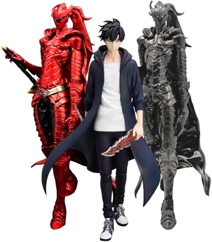 3pcs Sung Jin Woo Figure with Igris Figurine Standing Pose Anime Figure Igris and Sung Jin Woo Statue Collectibles Gift for Fans