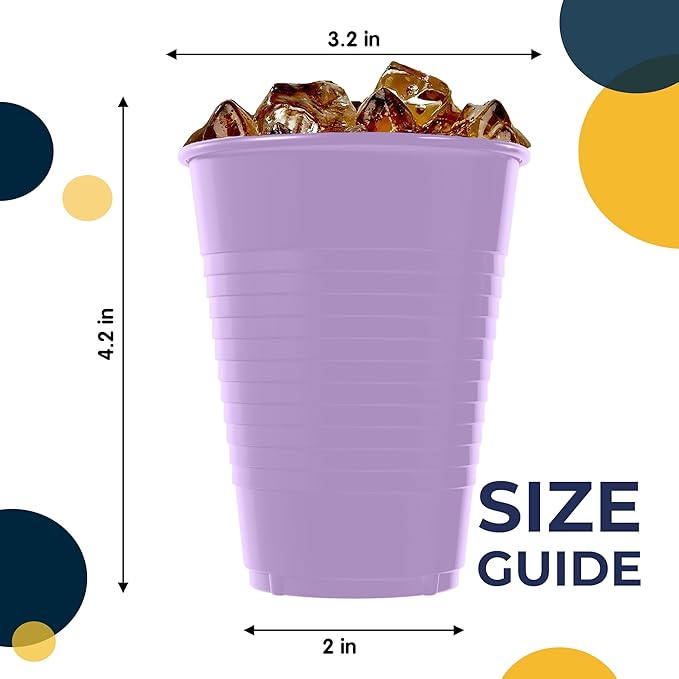 Exquisite Party Solids 12 Oz Lavender Plastic Cups For Party Supplies 50 Pack | Lavender Disposable Cups Plastic | Disposable Drinkware For Parties, Events & Everyday