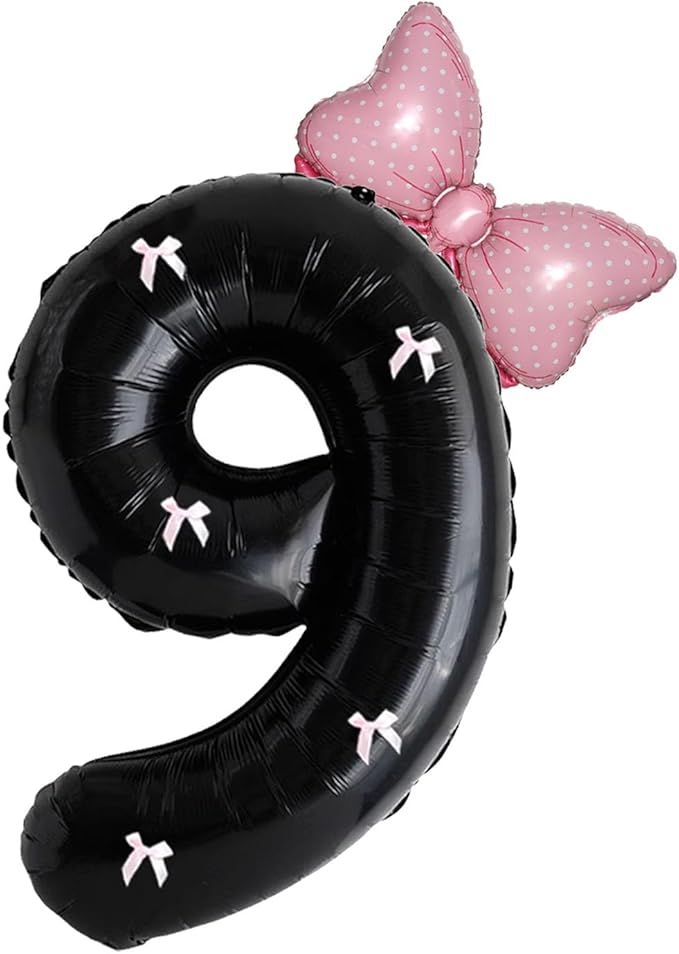 PLAP Birthday Number Balloon Bow Black Party Supplies 32 "Birthday Number Decoration (Black pink number 9)