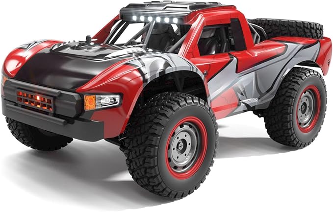 1/14 2.4GHz Remote Control High Speed Car 48KM/H 4 * 4 Off Road Vehicle Q130A RTR Car Carbon Brush Motor ESC LED Lights Battery Hobby Grade Model for Adult Hobby(Red)