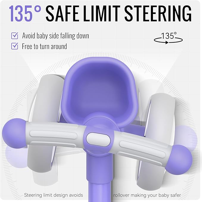 Umatoll Colorful Lighting Baby Balance Bike for 1 Year Old Boys Girls, 12-24 Months Toddler Bike with Basket, Adjustable Seat, First Birthday Gift (Purple)