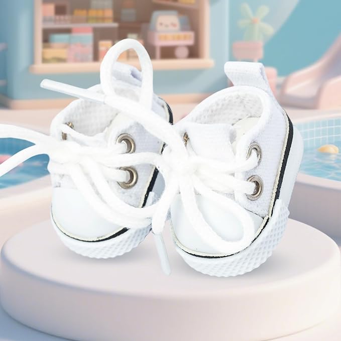Mini Doll Shoes, 1 Pair Cute Lace Up Canvas Sneakers Compatible for 17cm/15cm Doll Shoes Toy Outfit Accessories Easter Gifts(White)