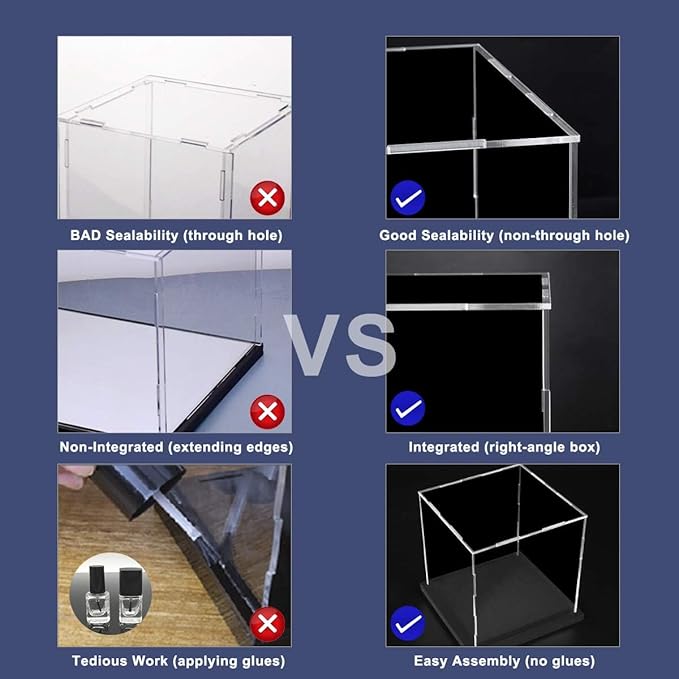 Clear Acrylic Display Case with Black Velvet Base, Dust-Proof Acrylic Showcase, Cube Counter-Tops Box for Large Collectibles (11x11x11 inch)