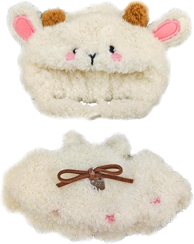 Clothes for 15/17cm Doll (No Doll), Fashion Outfit Set - Lamb Hat + Dress, Cute Dress Up Accessories (Woolly)