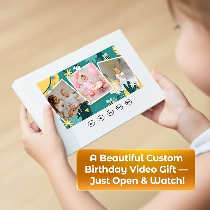 Baby’s Birthday Video Greeting Card – Upload Photos for Unique Slideshow – Adorable Gift for Children – 7-Inch Digital Display, 8GB Memory, Rechargeable Battery, Plug & Play USB