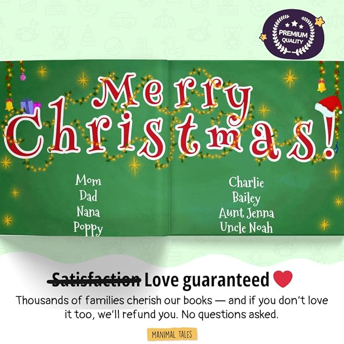 Personalized Christmas Book for the Entire Family – We Love Christmas the Most! – Custom Family Name Holiday Story for Kids, Parents & Grandparents to Read Together - Manimal Tales (8.5" x 8.5")