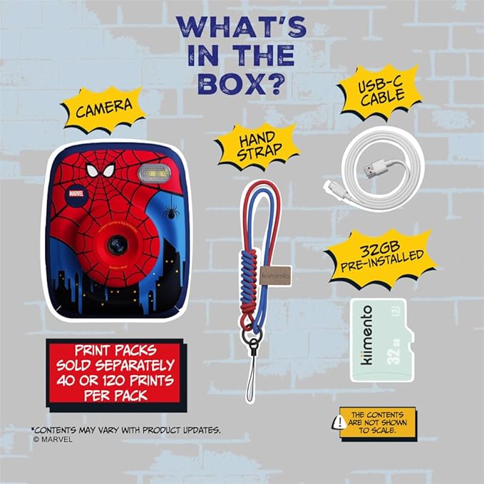 kiimento Marvel Licensed Instant Print Digital Camera, Best Travel Buddy Spider-Man P2, 48MP Photo 1080p Video, 5-Sec Prints in 4 Colors, Selfie & Creator Mode, 32GB Memory Card (Model P2)