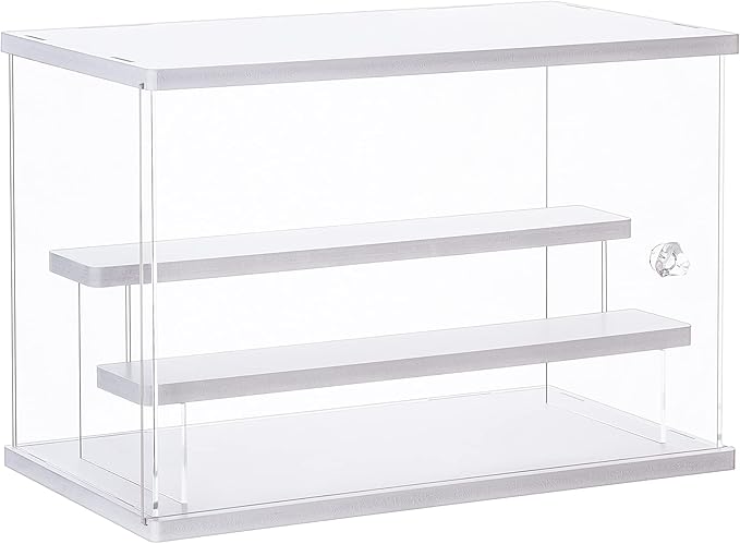 Acrylic Display Case Clear Display Storage Box Countertop Cube for Collectibles, Action Figures, Miniature Figurines Dustproof Protection Storage & Organizing (White, 12.4x7x8.6in)