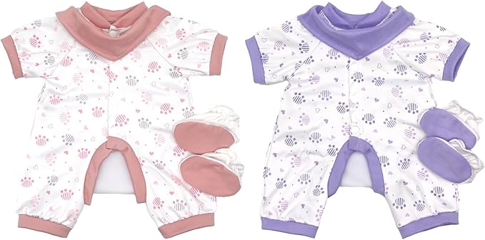 2 Sets Doll Clothes and Accessories for 20-22 Inch Dolls, 8 Pcs Clothes Outfits Including Jumpsuit, Doll Diapers, Bandana and Shoes