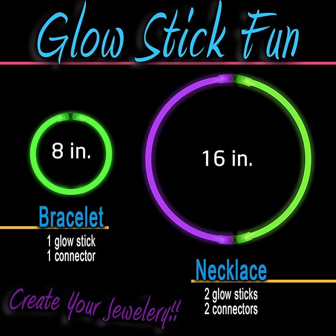 210 PCS Colorful Glow Sticks Party Pack - 100 8' Glow Sticks, 100 Connectors, Fun Accessories - Party Supplies - Glow The Dark Glowing Sticks Fun Party Pack with 8" Glowsticks, Connectors For Weddings