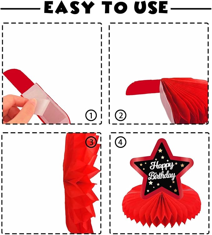 Happy 35th Birthday Red and Black Table Honeycomb Centerpieces Balloons Theme Decor Table Decorations Table Toppers for Girls Women Princess 35 Years Old Birthday Party Bday Supplies Background Gold