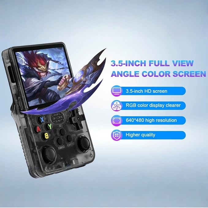 Retro Handheld Game Console R36S with 3.5" IPS Screen, Dual Joysticks, WiFi, 64GB Open-Source Portable Gaming System with 15,000+ Classic Titles for Kids and Adults (Black)
