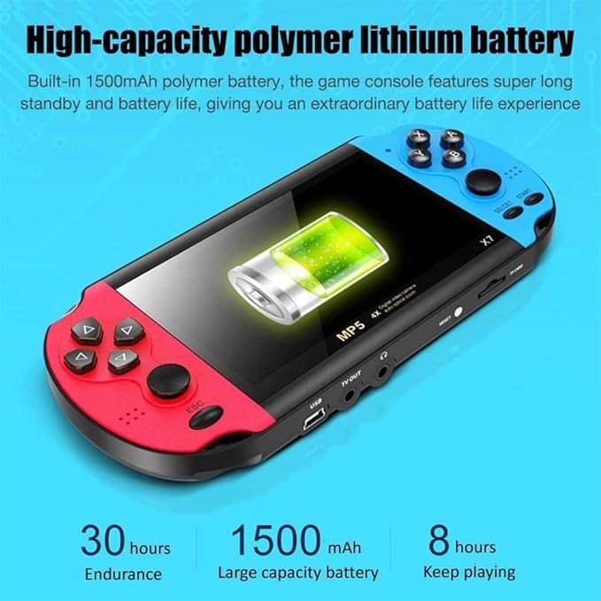 X7 Handheld Game Console, Built in 10000 Games and 10 Emulators, 4.1Inch H D Screen Rechargeable Handheld Retro Game Console, Retro Gaming Console Handheld Support Video Output Music Ebook