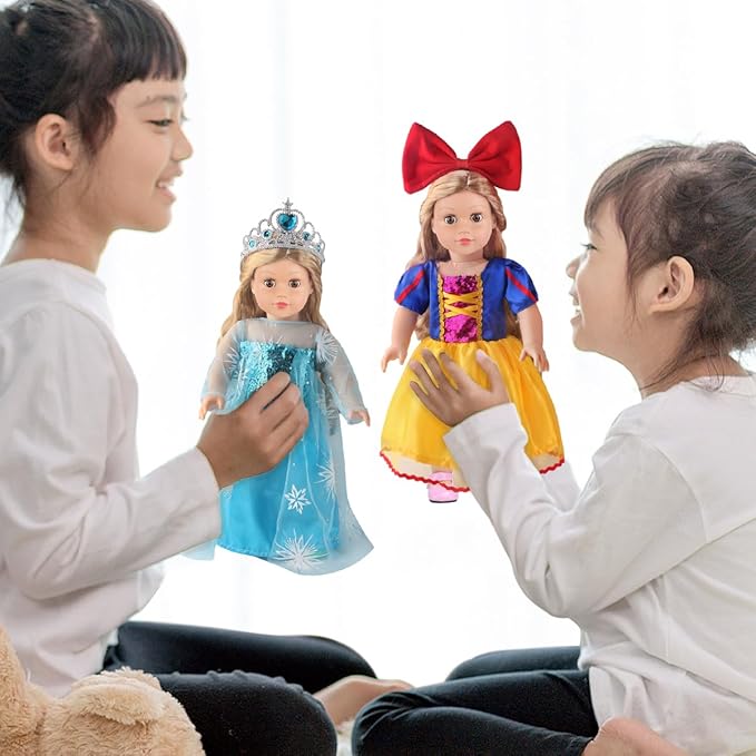 6 Sets Princess Dresses for 18 Inch Dolls, 18 Inch Doll Clothes Accessories Elegant Ball Gown Outfits with 1 Crow & 1 Bow Hairband | Fits Most 18” Fashion Dolls