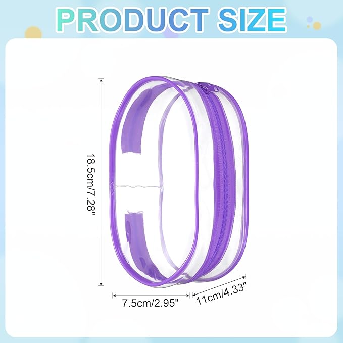 uxcell Figure Display Bag, 3 x 4.3 x 7.3 Inch PVC Oval Portable Dolls Pouch Carrying Case Storage Bag Keychain Charm for Showing Off Boxes Dolls, Purple