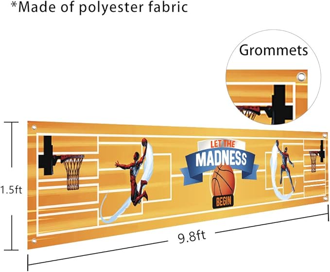 Basketball Theme Banner Party Supplies, College Basketball Party Decorations Party Banner, Let The Madness Begin, Lawn Sign Backdrop Banner for Indoor Outdoor Basketball Theme Party Supplies(9.8 x 1.5 ft)