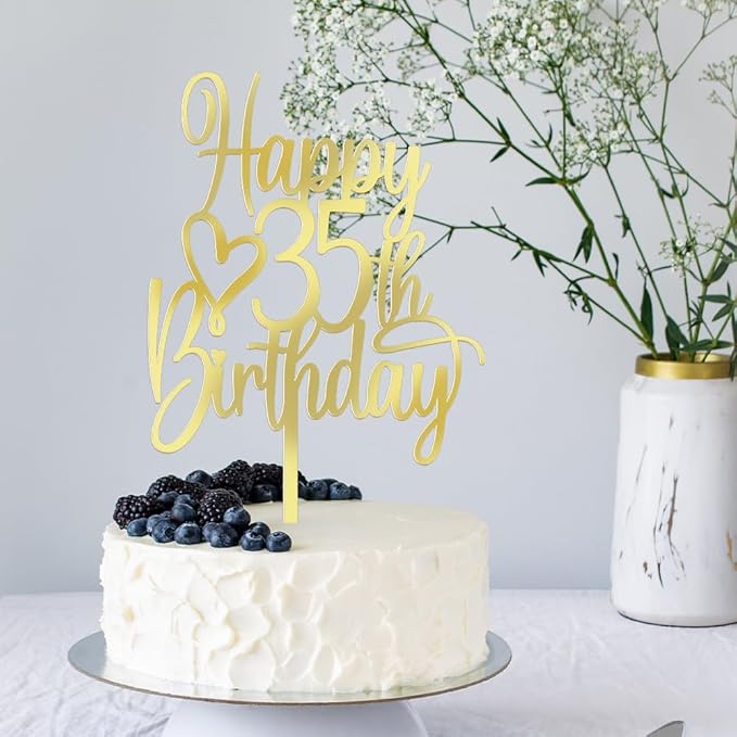 Acrylic Happy 35th Birthday Cake Topper - Cheers to 35 Years Cake Topper, 35 & Fabulous Cake Decoration for Hello 35th Birthday Anniversary Party Cake Decorations Supplies