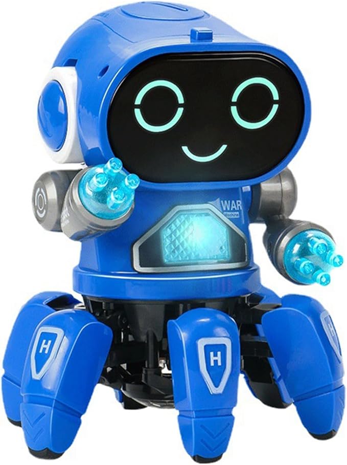 Light Six Claw Robot Toy, Flexible Moving Dance Music Shake Robot Toy with Clear Sound Quality (Blue)