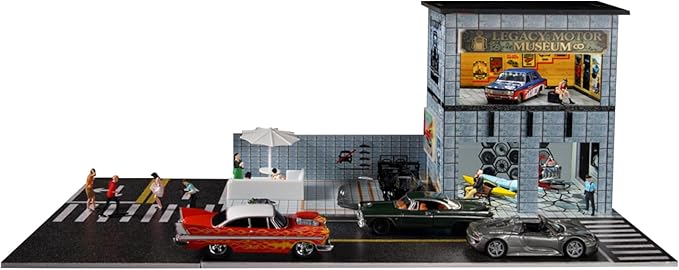 1/64 Model Car Display Shop Case for Adults, Premium in-House-Design Scale Diecast Parking Garage for Toy Cars, Toys Car Garage, Scenic Diorama Display Car Park with ith LED Lamps, Gifts for Men