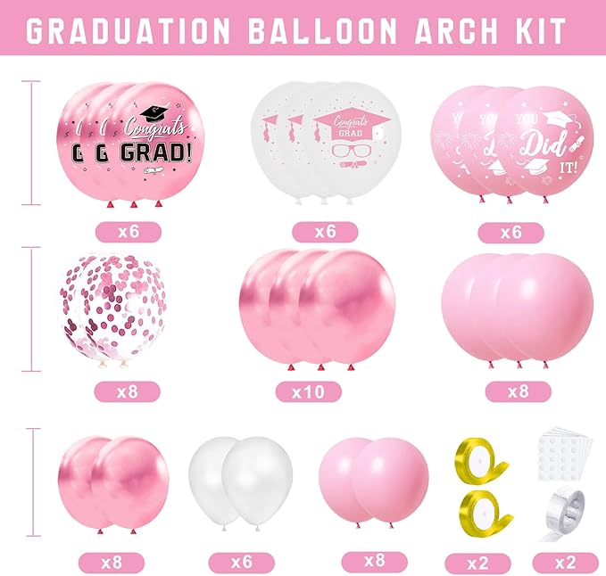 Pink Graduation Decorations Class of 2026 - Set of 4 Balloons Boxes with Letters 2026 GRAD So Proud of You, Congrats Grad Party Decorations for Any Grades