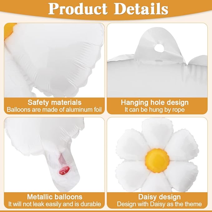 10pcs set Daisy Balloons, Shower Decoration Banners,Happy Birthday Decorations Felt Bunting for Girls Boys Birthday Party Supplies(Yellow+White)
