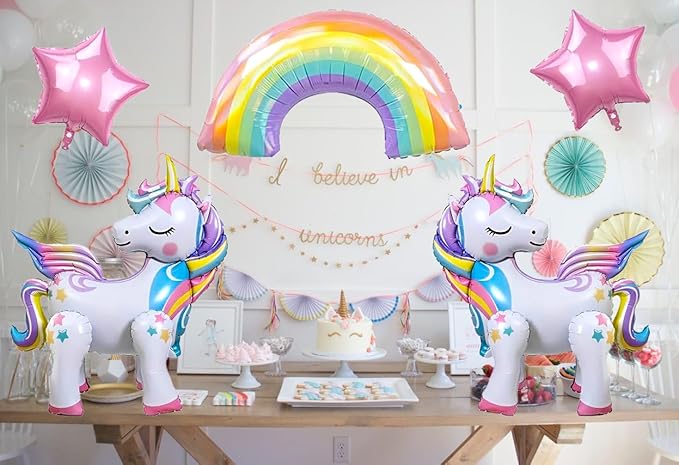 6PCS Self Standing Unicorn Balloons, Unicorn Balloon, Large Rainbow Balloon, Colorful Number 6 and Star Balloons for Girl 6th Birthday Party Decorations Supplies.(6th)