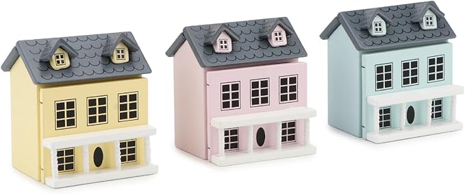 Miniature Cottage for Dollhouse Accessories Desktop Decor Wooden Mini House Storage Decoration Ornament Nice Present for Miniature Lovers (Yellow)