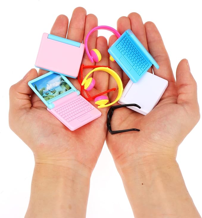 30 Pcs Doll Dollhouse Accessories 1/12 Scale Dollhouse Phone Laptop Computer Headset Glasses Miniature Simulator Accessories Mini Scene Simulation Miniatures Playset