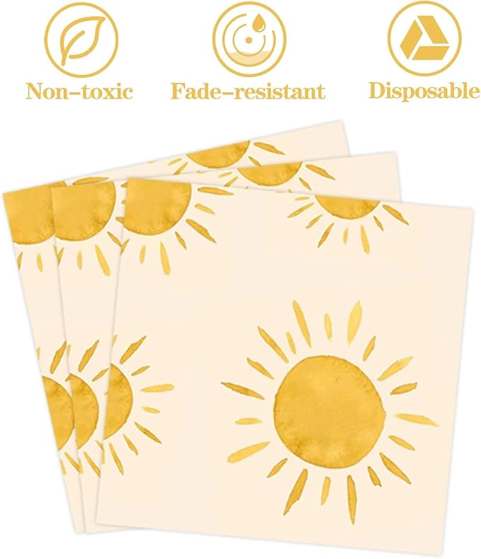 Boho Sun Party Decorations for Birthday Sun Party Tableware Includes Bohemia Sunshine Plates Napkins Tablecloth | Serves 20 Sun Party Supplies for Baby Shower