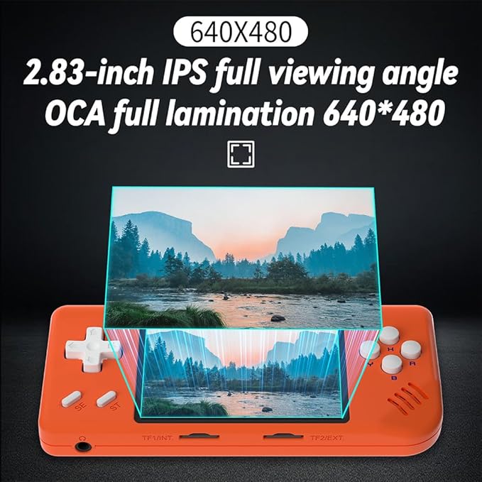 RG28XX Retro Game Console 2.83 Inch 640*480 IPS Screen Linux System Built-in 64GB TF Card,with 3100mAh Battery Linux System Games Consoles,Support HD and TV Output Casual Game Console(Orange)