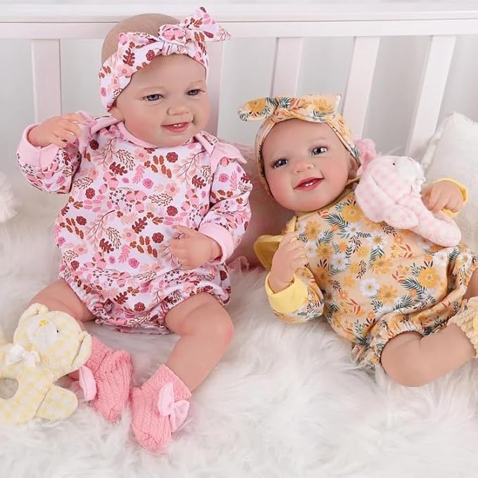 BABESIDE 3PCS Reborn Baby Doll Clothes for 17-22 Inch Dolls, Baby Doll Outfit Accessories with Floral Pattern fit Reborn Baby Dolls Girl Boy, Pink