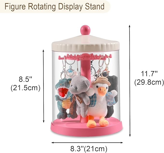 360° Rotating Clear Display Case for 5.9-6.7 Plush Dolls, Collectible Toy, Action Figures, Transparent Dust-Proof Protective Storage Box with Cover, Stackable, Pink