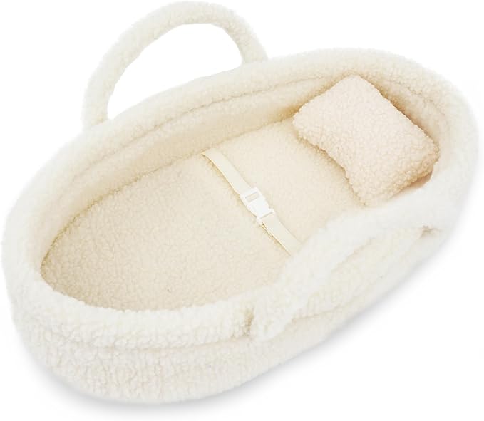 June Garden Cozy Dream Doll Bassinet - Baby Doll Portable Carrier - Fits for American Girl Dolls or Teddy Bears up to 14" - Cream White